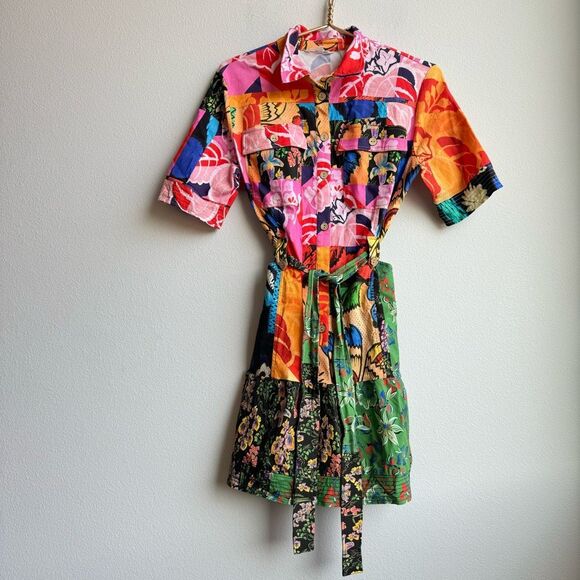 Desigual Maximalist Botanical Floral Bloom Mini Dress Short Sleeve Size Large - Picture 2 of 10